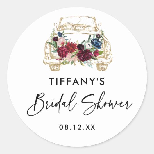 Burgundy Floral Drive by Brautparty Runder Aufkleber (Vorderseite)