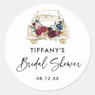 Burgundy Floral Drive by Brautparty Runder Aufkleber