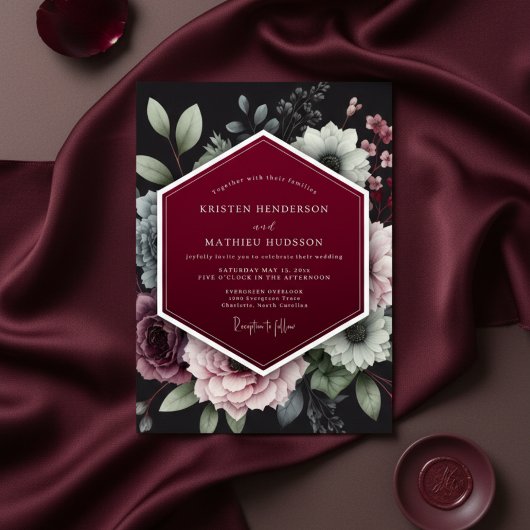 Burgundy Floral Dusk Wedding Einladung