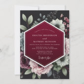 Burgundy Floral Dusk Wedding Einladung (Vorderseite)