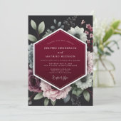 Burgundy Floral Dusk Wedding Einladung (Stehend Vorderseite)