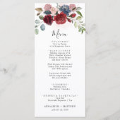 Burgundy Floral Dusty Blue Botanical Wedding Menükarte (Vorderseite)