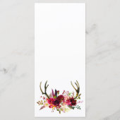 Burgundy Floral Einfaches Hochzeitsmenü mit 3 Gäng Menükarte (Rückseite)