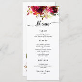 Burgundy Floral Einfaches Hochzeitsmenü mit 3 Gäng Menükarte (Vorne/Hinten)