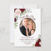 Burgundy Floral Elegant Boho Wedding Foto Save The Date (Vorderseite)