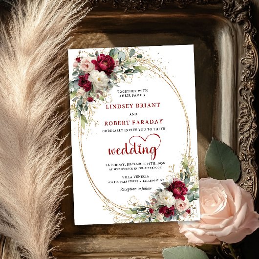 Burgundy Floral Elegant Boho Wedding Invitation Einladung