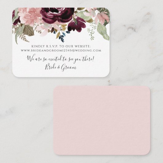 Burgundy Floral Elegant Dusty Pink Foliage Wedding Visitenkarte (Vorne/Hinten)