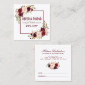 Burgundy Floral Elegant Gerahmte Befassung Quadratische Visitenkarte (Vorne/Hinten)