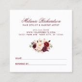 Burgundy Floral Elegant Gerahmte Befassung Quadratische Visitenkarte (Rückseite)