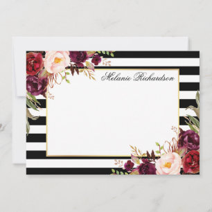 Burgundy Floral Elegant gestreift Mitteilungskarte