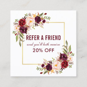 Burgundy Floral Elegant Gold Frame Referenz Quadratische Visitenkarte