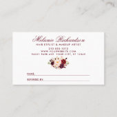 Burgundy Floral Elegant Gold Frame Referenz Visitenkarte (Rückseite)