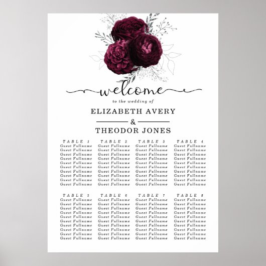 Burgundy Floral Elegant Hochzeitsstipps Poster (Vorne)