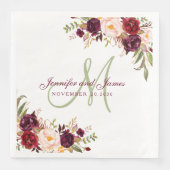 Burgundy Floral Elegant Monogram Rustic Wedding Na Serviette (Vorderseite)