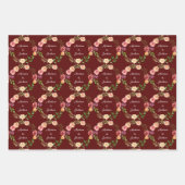 Burgundy Floral Elegant Peony Monogram Wedding Geschenkpapier Set (Vorderseite)