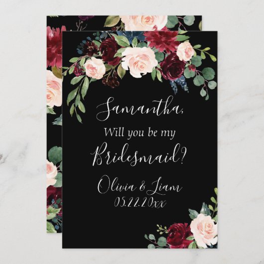 Burgundy Floral Elegant Rustikal sein meine Brautj Einladung (Vorne/Hinten)