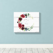 Burgundy Floral Elegant Rustikale Namen Keepake Leinwanddruck (Insitu (Holzboden))