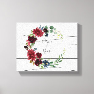Burgundy Floral Elegant Rustikale Namen Keepake Leinwanddruck