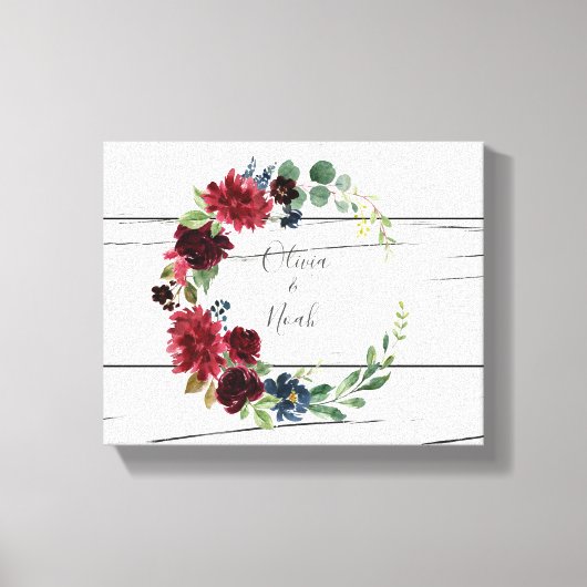 Burgundy Floral Elegant Rustikale Namen Keepake Leinwanddruck (Vorderseite)