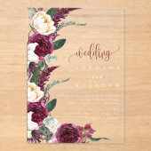 Burgundy Floral Elegant Wedding Acryleinladungen (Vorderseite)