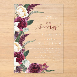 Burgundy Floral Elegant Wedding Acryleinladungen