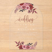 Burgundy Floral Elegant Wedding Acryleinladungen (Vorderseite)