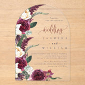 Burgundy Floral Elegant Wedding Acryleinladungen (Vorderseite)