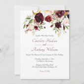 Burgundy Floral Elegant Wedding Einladung (Vorderseite)