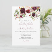 Burgundy Floral Elegant Wedding Einladung (Stehend Vorderseite)