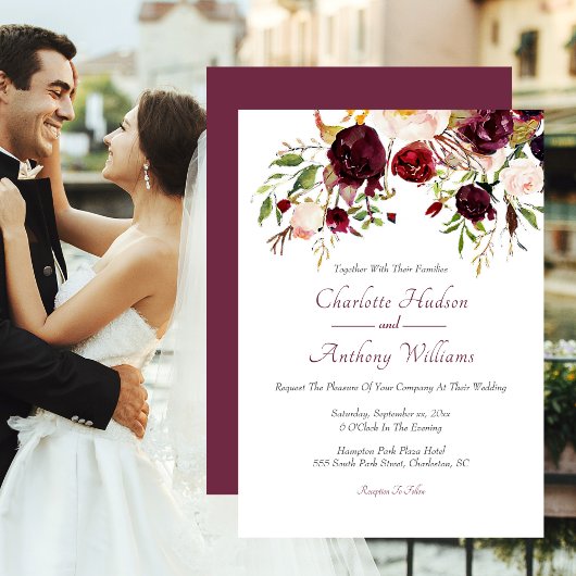 Burgundy Floral Elegant Wedding Einladung