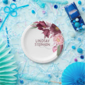 Burgundy Floral Elegant Wedding Pappteller (Party)