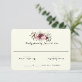 Burgundy Floral Elegant Woodland Wedding Response RSVP Karte (Stehend Vorderseite)