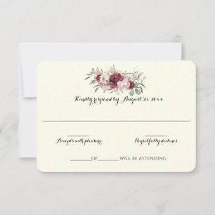 Burgundy Floral Elegant Woodland Wedding Response RSVP Karte