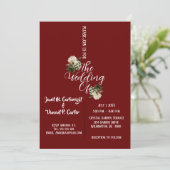 Burgundy Floral Elegante Hochzeit Einladung (Stehend Vorderseite)