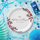 Burgundy Floral Elegante Monogram Rustikale Hochze Pappteller (Party)