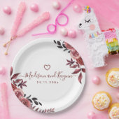 Burgundy Floral Elegante Monogram Rustikale Hochze Pappteller (Party)