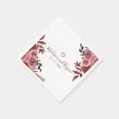 Burgundy Floral Elegante Monogram Rustikale Hochze Serviette (Ecke)