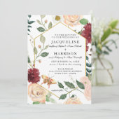 Burgundy Floral Elegante Rose Fall Foliage Hochzei Einladung (Stehend Vorderseite)