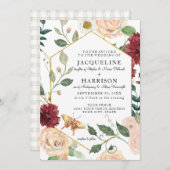 Burgundy Floral Elegante Rose Fall Foliage Hochzei Einladung (Vorne/Hinten)