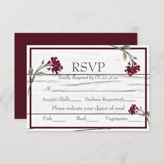 Burgundy Floral Elegante Rustikale UAWG RSVP Karte (Vorne/Hinten)