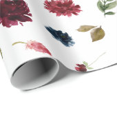 Burgundy Floral Elegante Rustikale Wasserfarbe Hüb Geschenkpapier (Rolleneckpunkt)