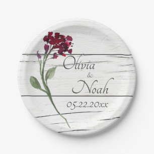 Burgundy Floral Elegante Rustikale Wasserfarbe Nam Pappteller