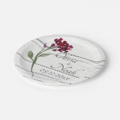 Burgundy Floral Elegante Rustikale Wasserfarbe Nam Pappteller (Schrägansicht)