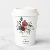 Burgundy Floral Elegante Script Wedding Probe Pappbecher (Rückseite)