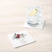 Burgundy Floral Elegante Script Wedding Probe Rechteckiger Pappuntersetzer (Vor Ort)