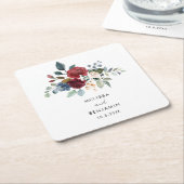 Burgundy Floral Elegante Script Wedding Probe Rechteckiger Pappuntersetzer (angewinkelt)