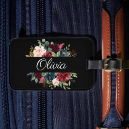 Burgundy Floral Elegantes Hübsches Wasser Gepäckanhänger