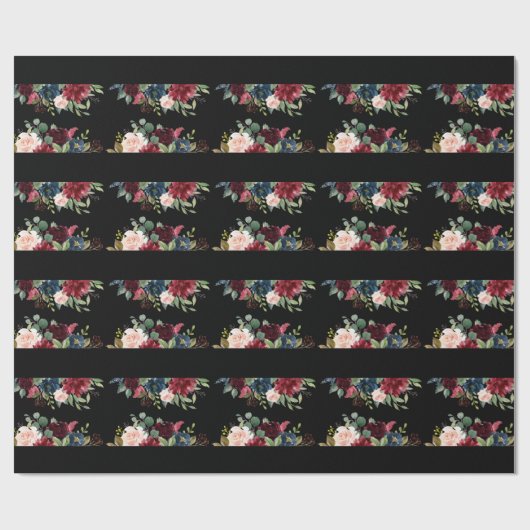 Burgundy Floral Elegantes Hübsches Wasser Geschenkpapier (Flach)