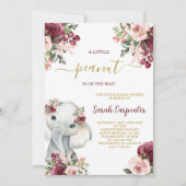 Burgundy Floral Elephant Baby Shower Girl Einladung (Vorderseite)