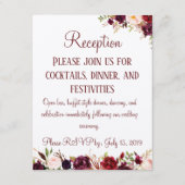 Burgundy Floral Empfang Hochzeitsszenario Begleitkarte (Vorderseite)